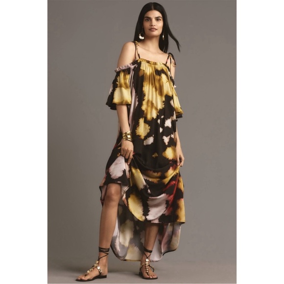 ANTHROPOLOGIE • Conditions Apply Printed TieStrap Kattan Maxi Beach Hawaii Dress - Picture 3 of 7